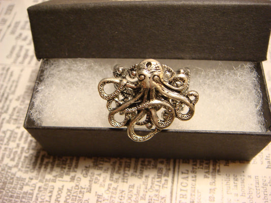 Octopus Filigree Ring in Antique Silver - Adjustable