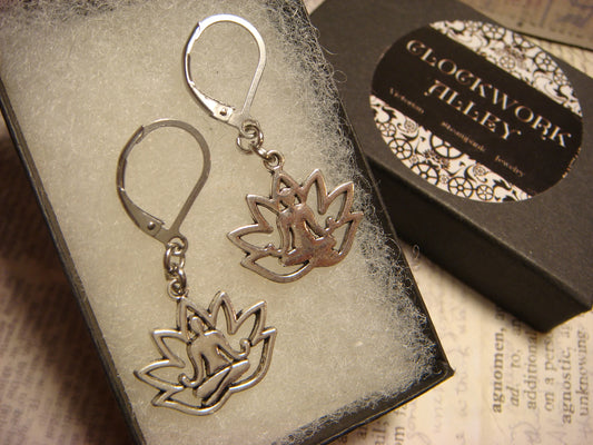 Lotus Yoga Dangle Earrings in Antique Silver