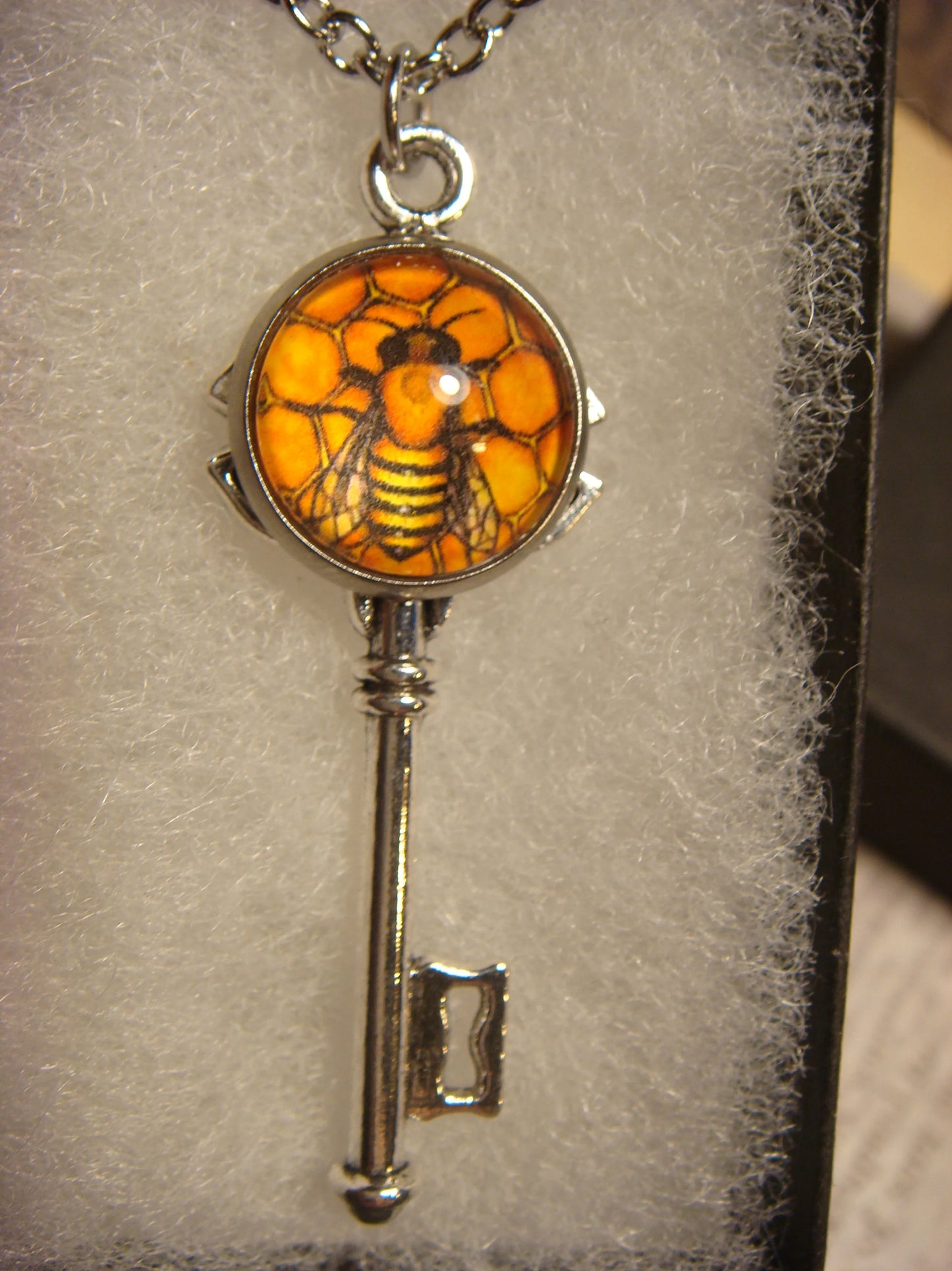 Honeycomb Bee Image Key Necklace
