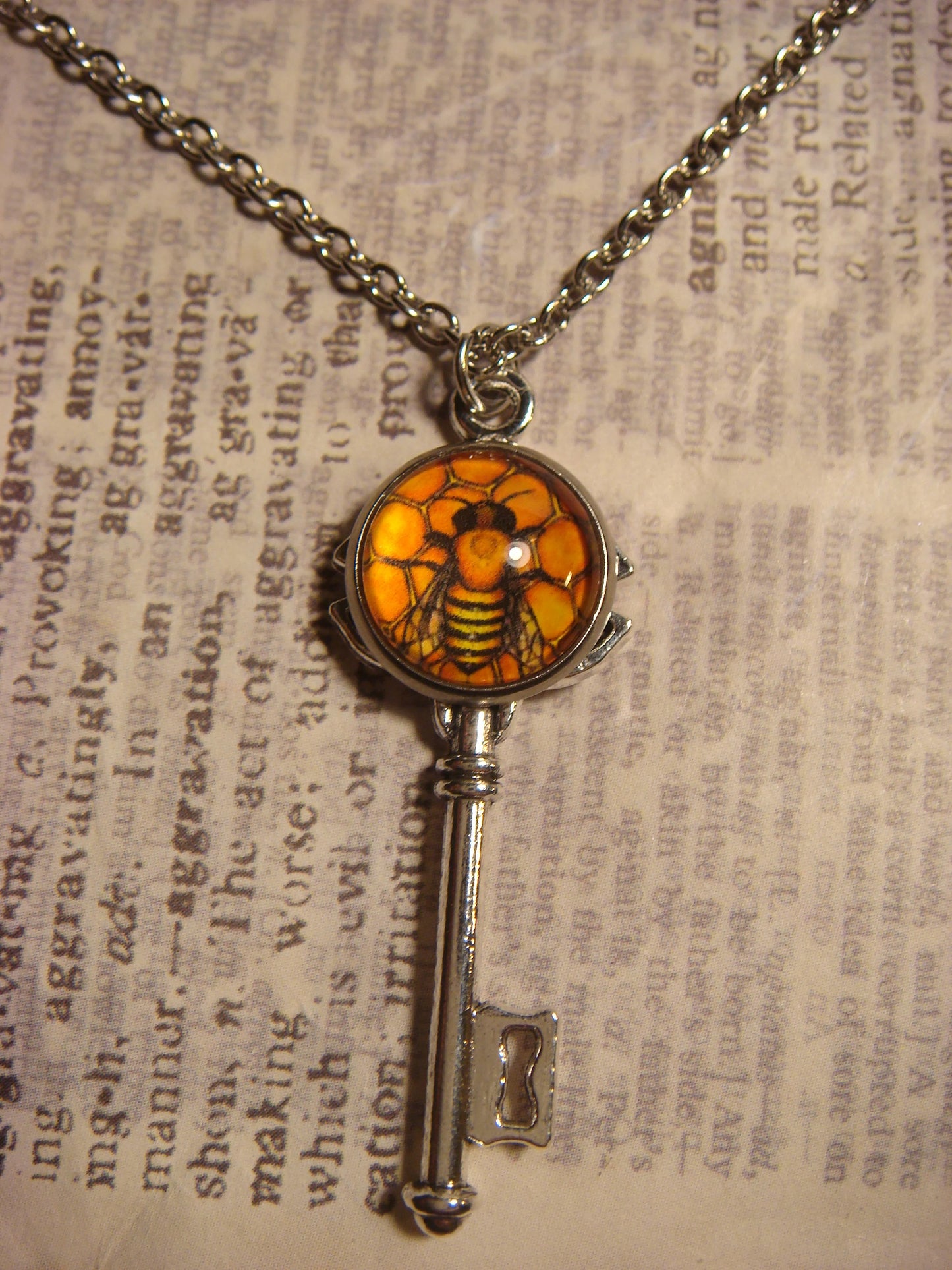 Honeycomb Bee Image Key Necklace