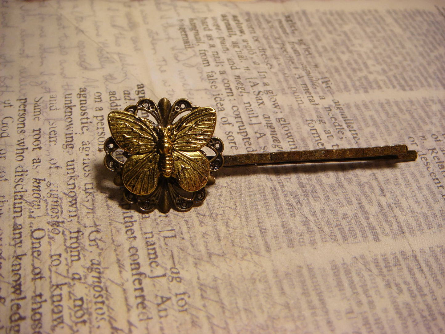 Butterfly Bobby Pin in Antique Gold and Bronze