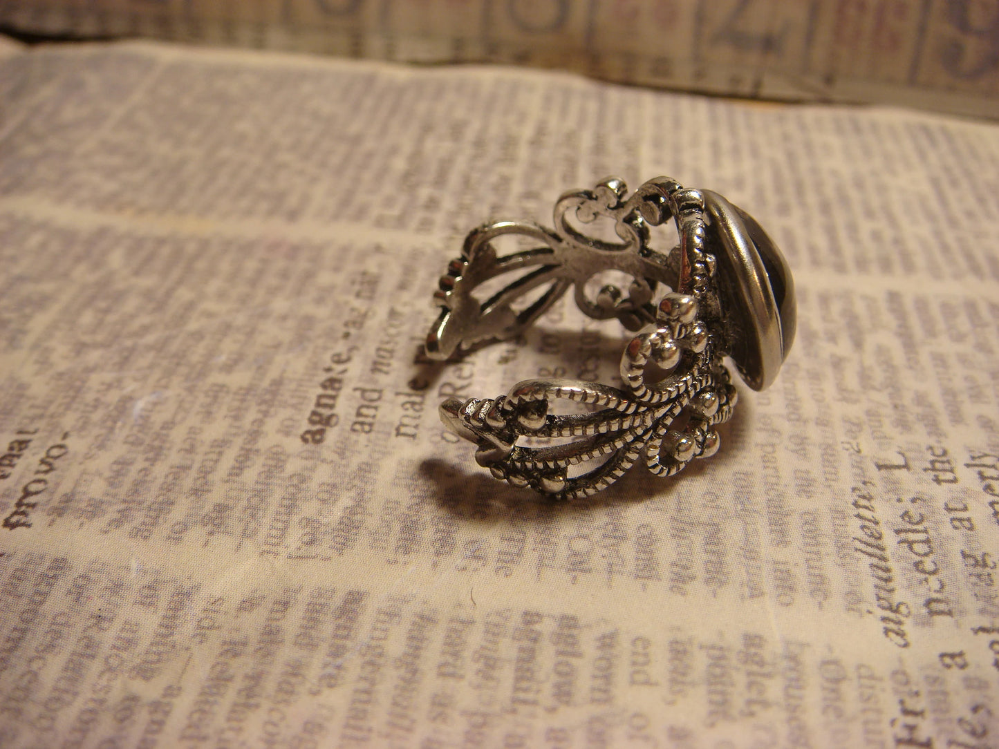 Octopus Image Filigree Ring in Antique Silver - Adjustable