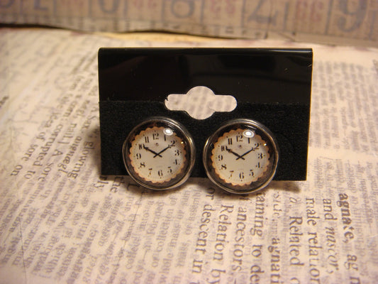 Clock Image Stainless Steel Stud Earrings