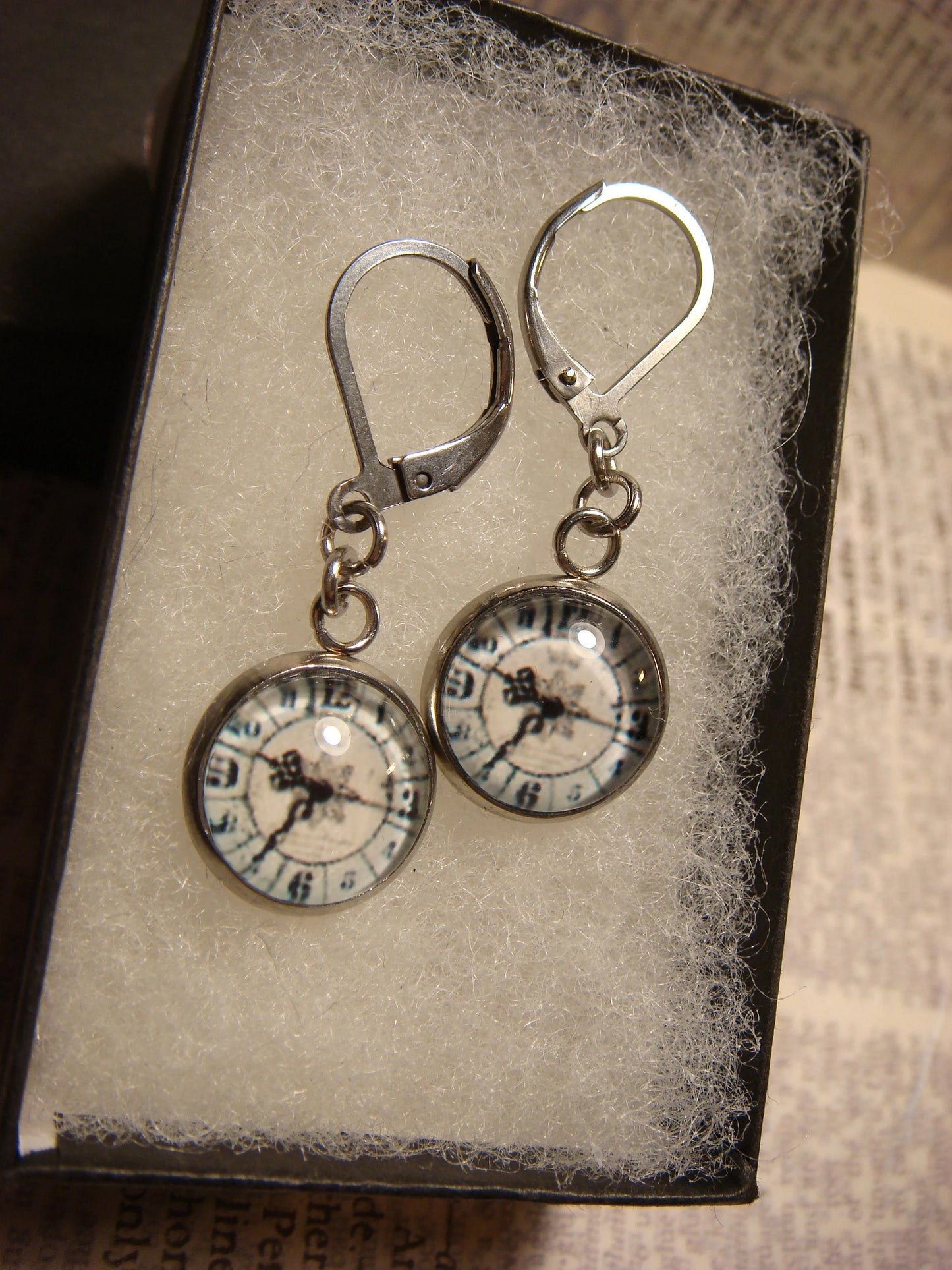 Clock Image Stainless Steel Dangle Earrings
