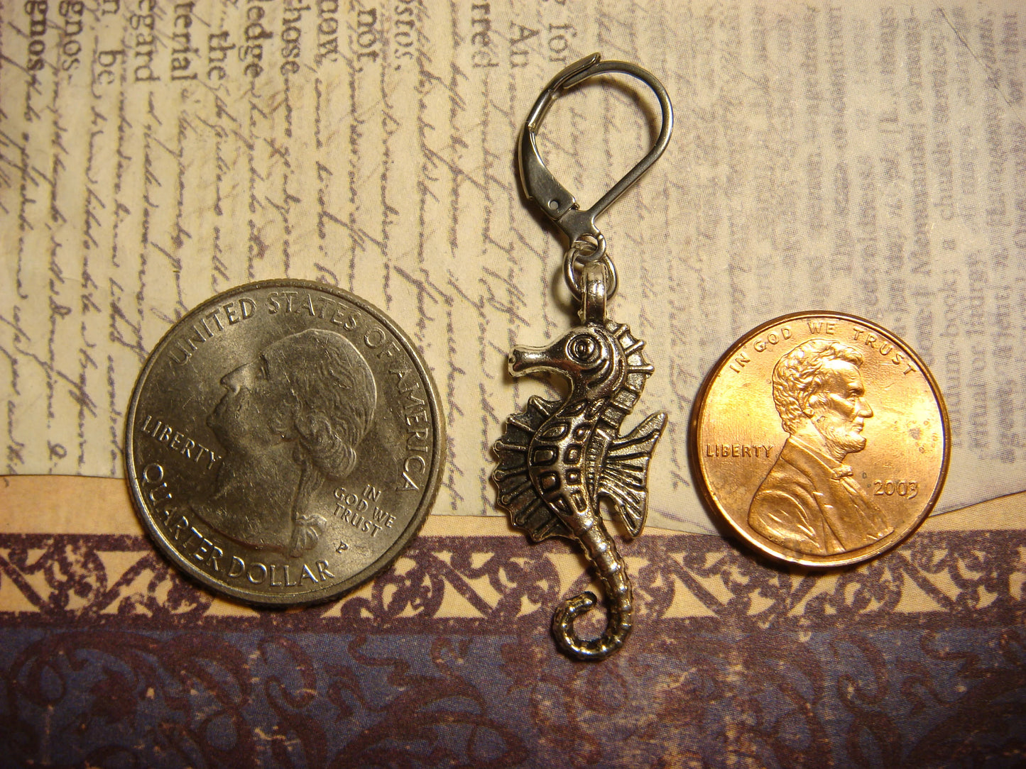 Seahorse Dangle Earrings in Antique Silver