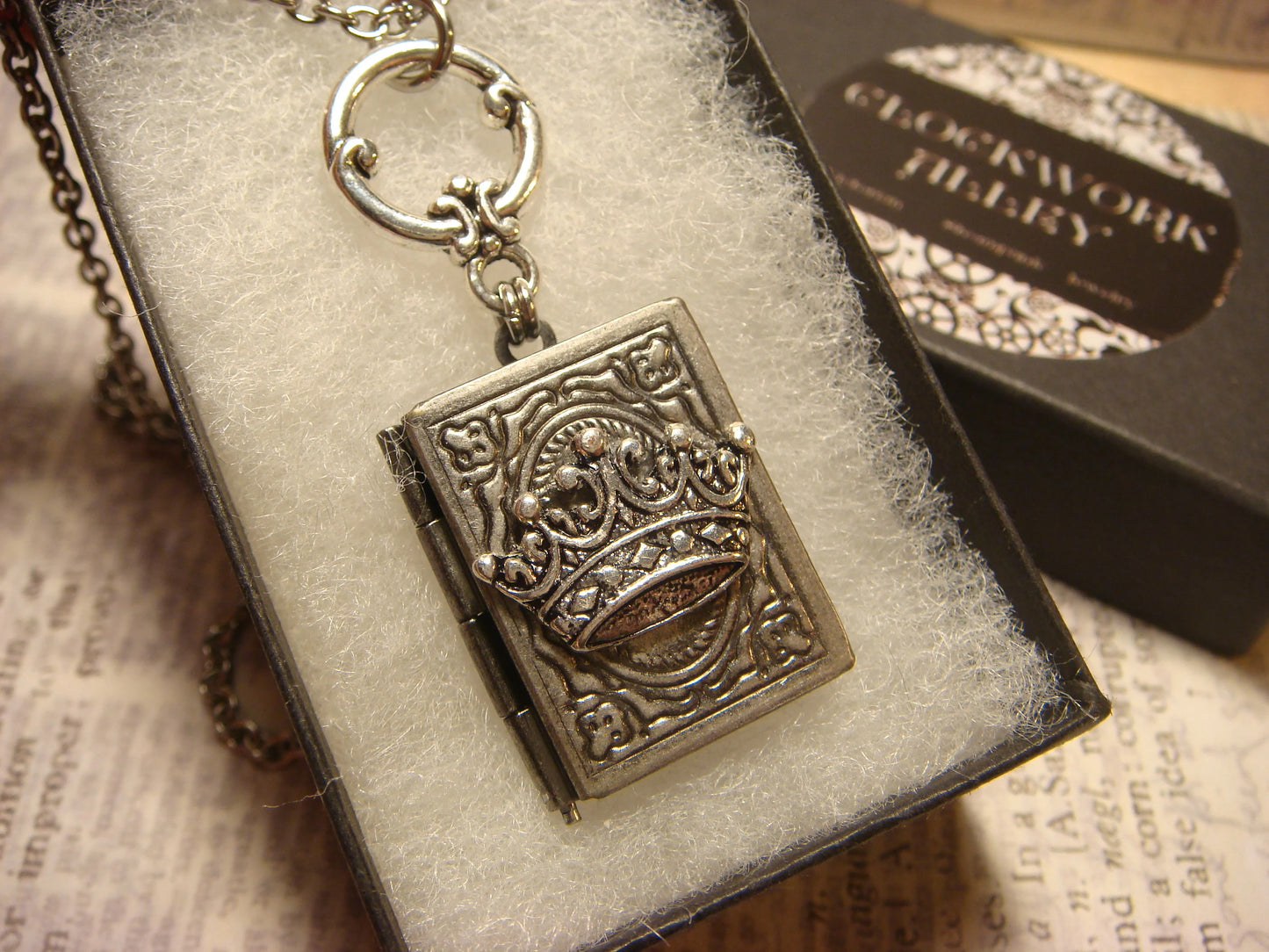 Crown Book Locket Necklace