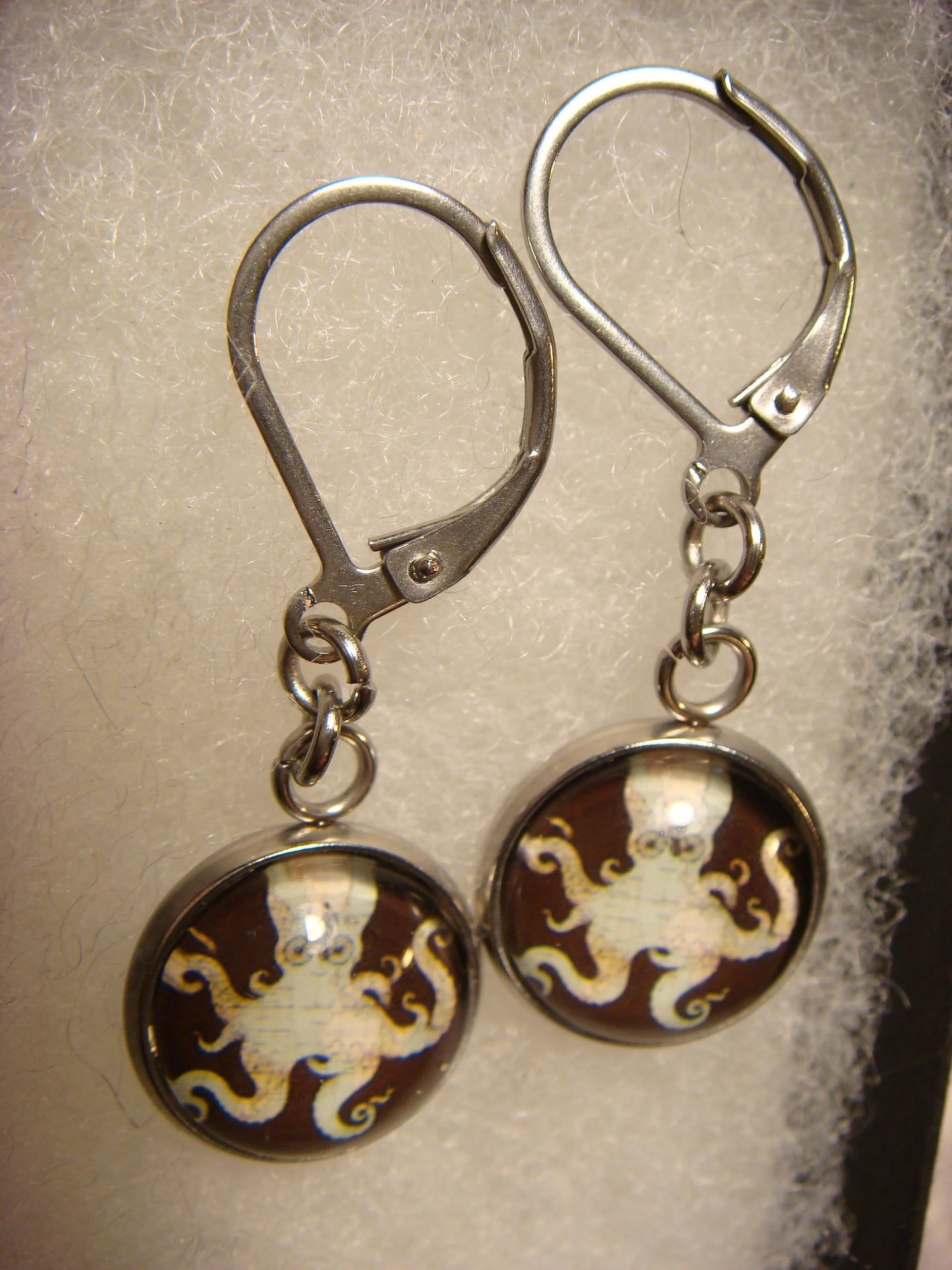 Octopus Map Image Stainless Steel Dangle Earrings