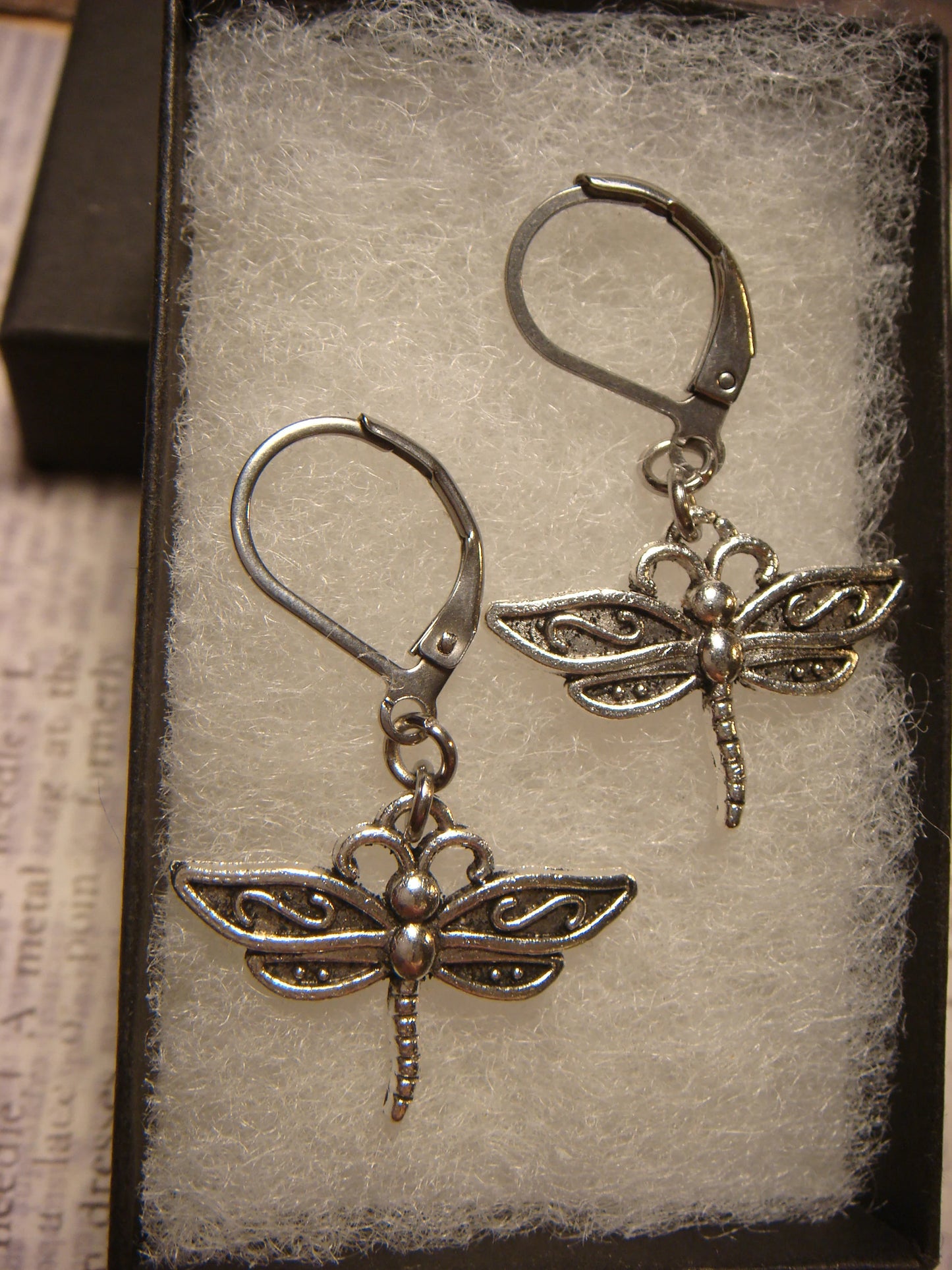 Dragonfly Dangle Earrings in Antique Silver