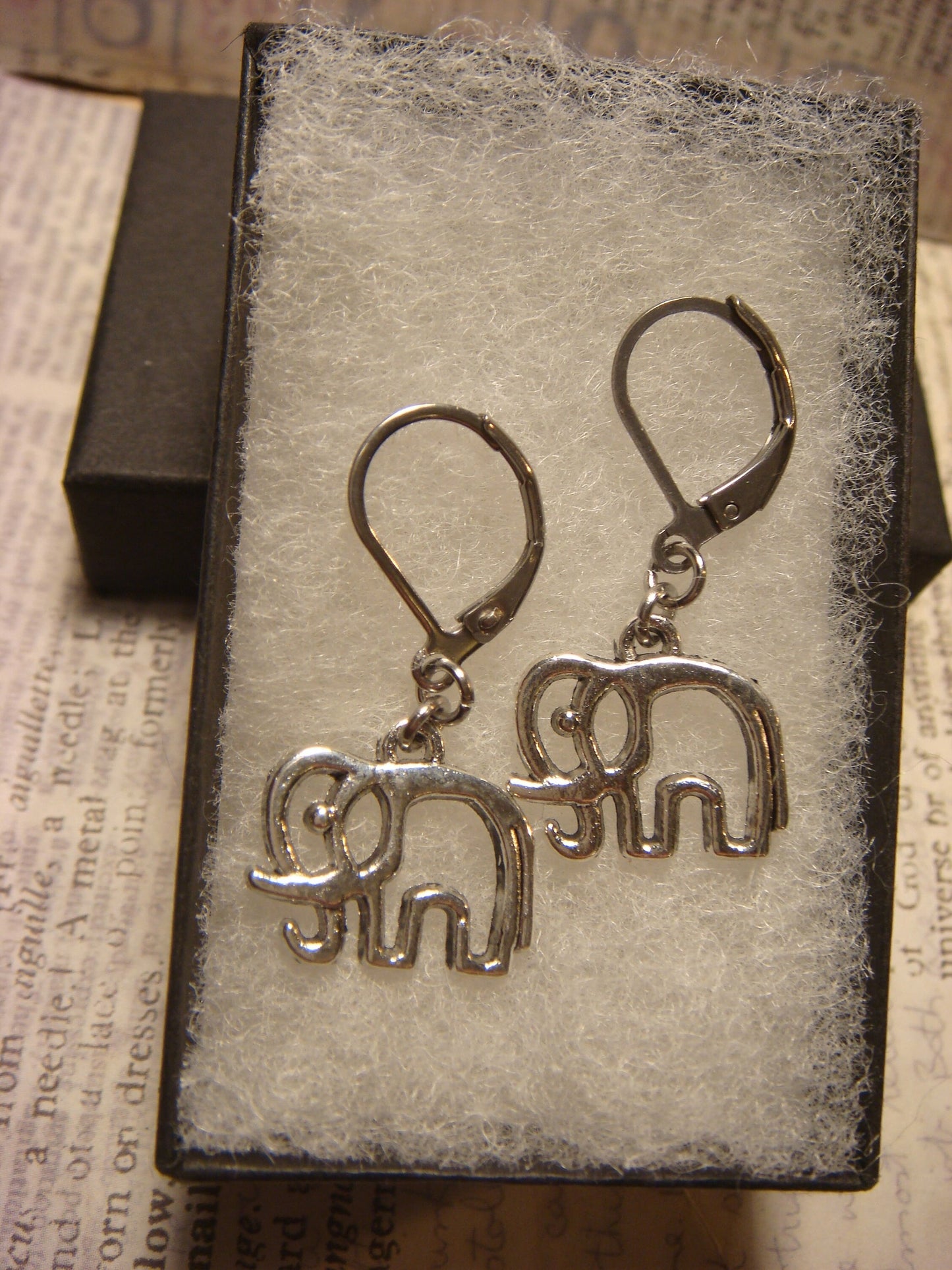 Elephant Dangle Earrings in Antique Silver