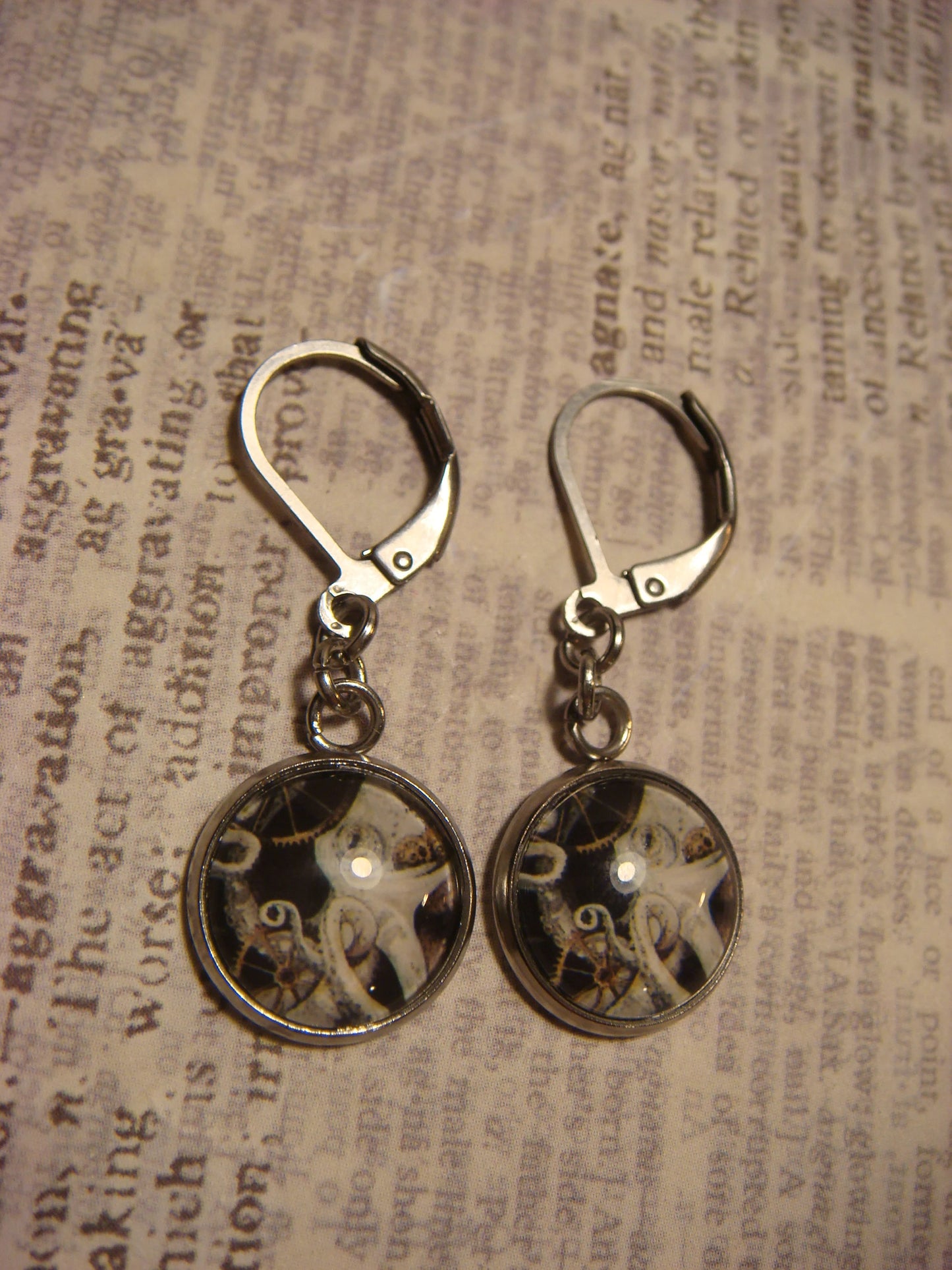 Steampunk Octopus Image Stainless Steel Dangle Earrings