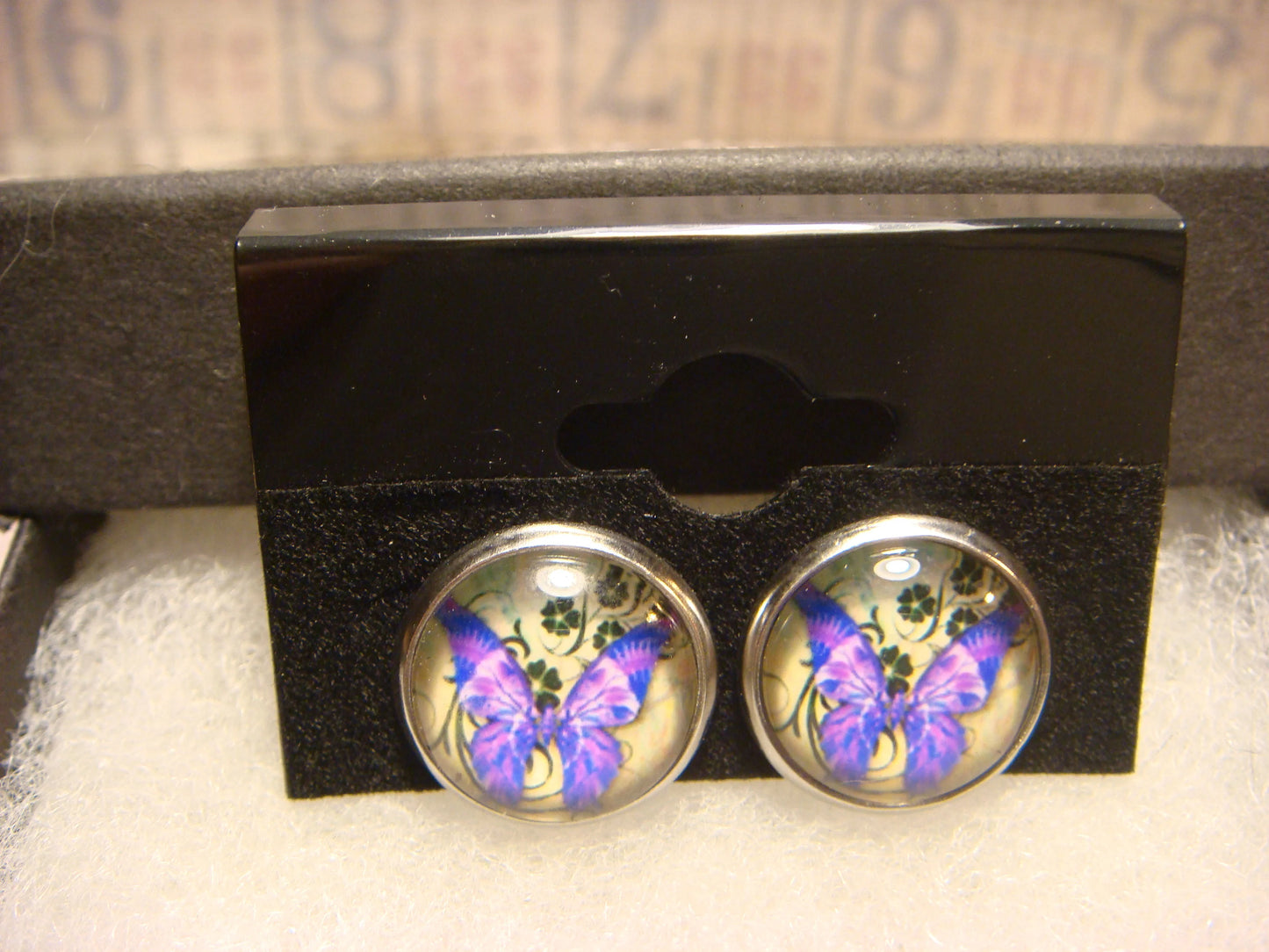 Purple Butterfly Image Stainless Steel Stud Earrings