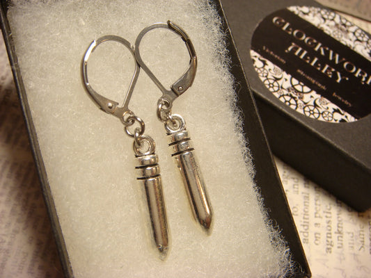 Silver Bullet Dangle Earrings in Antique Silver