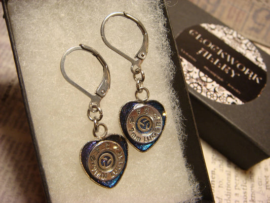 Heart Bullet Slice Dangle Earrings