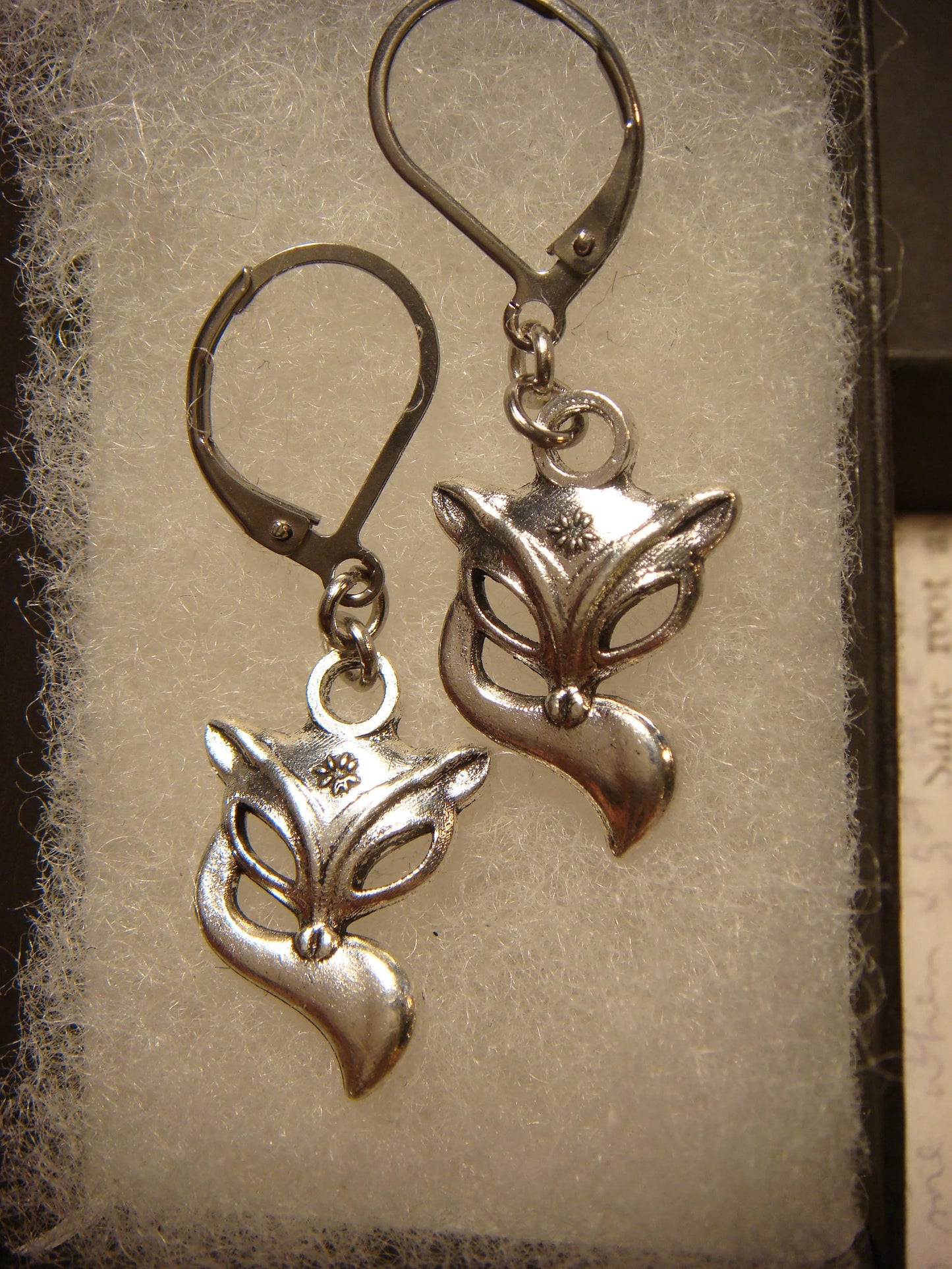 Fox Dangle Earrings in Antique Silver