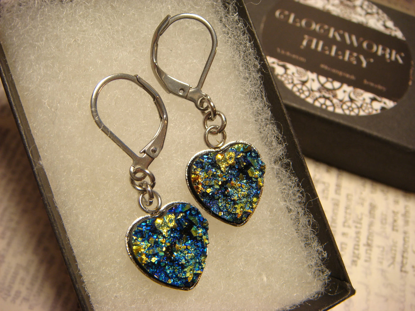 Faux Druzy Heart Dangle Earrings