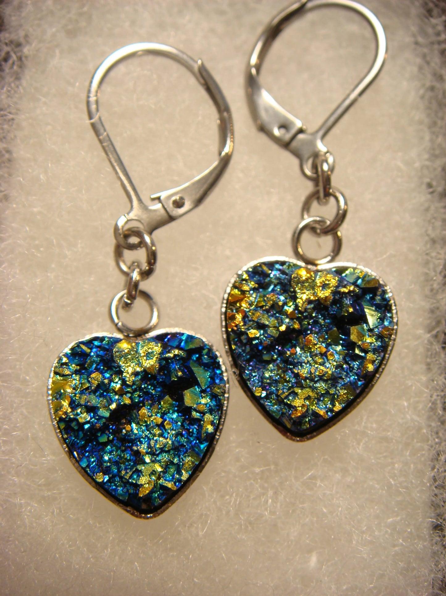 Faux Druzy Heart Dangle Earrings