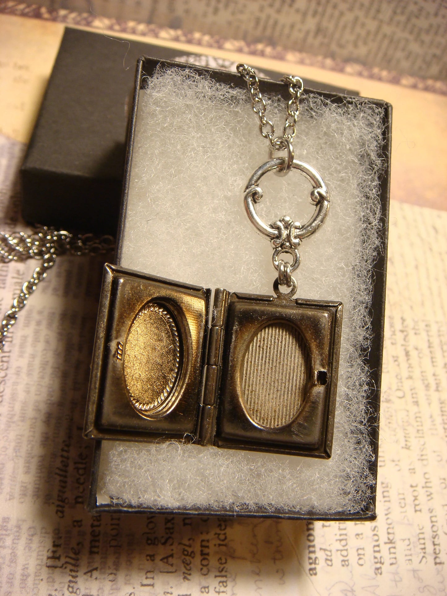 Moon Face and Star Book Locket Necklace