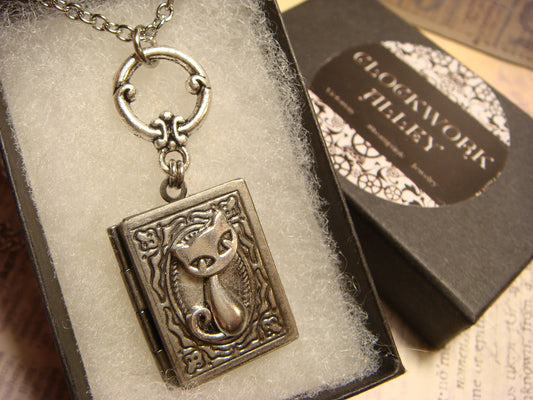 Cat Book Locket Necklace