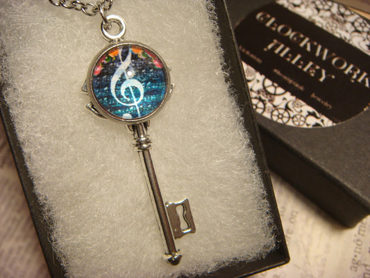 Floral Treble Clef Image Key Necklace