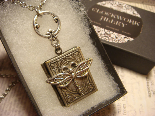 Dragonfly Book Locket Necklace