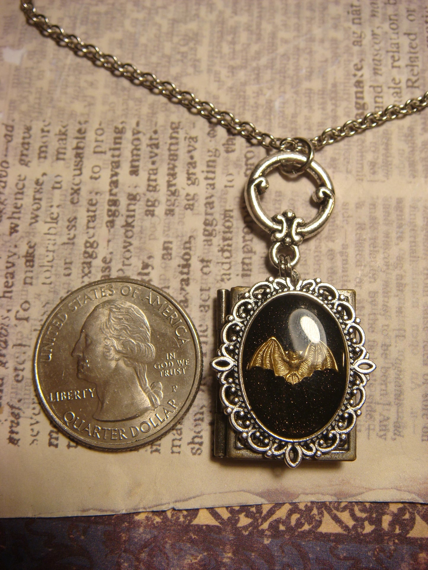 Bat Ornate Book Locket Necklace