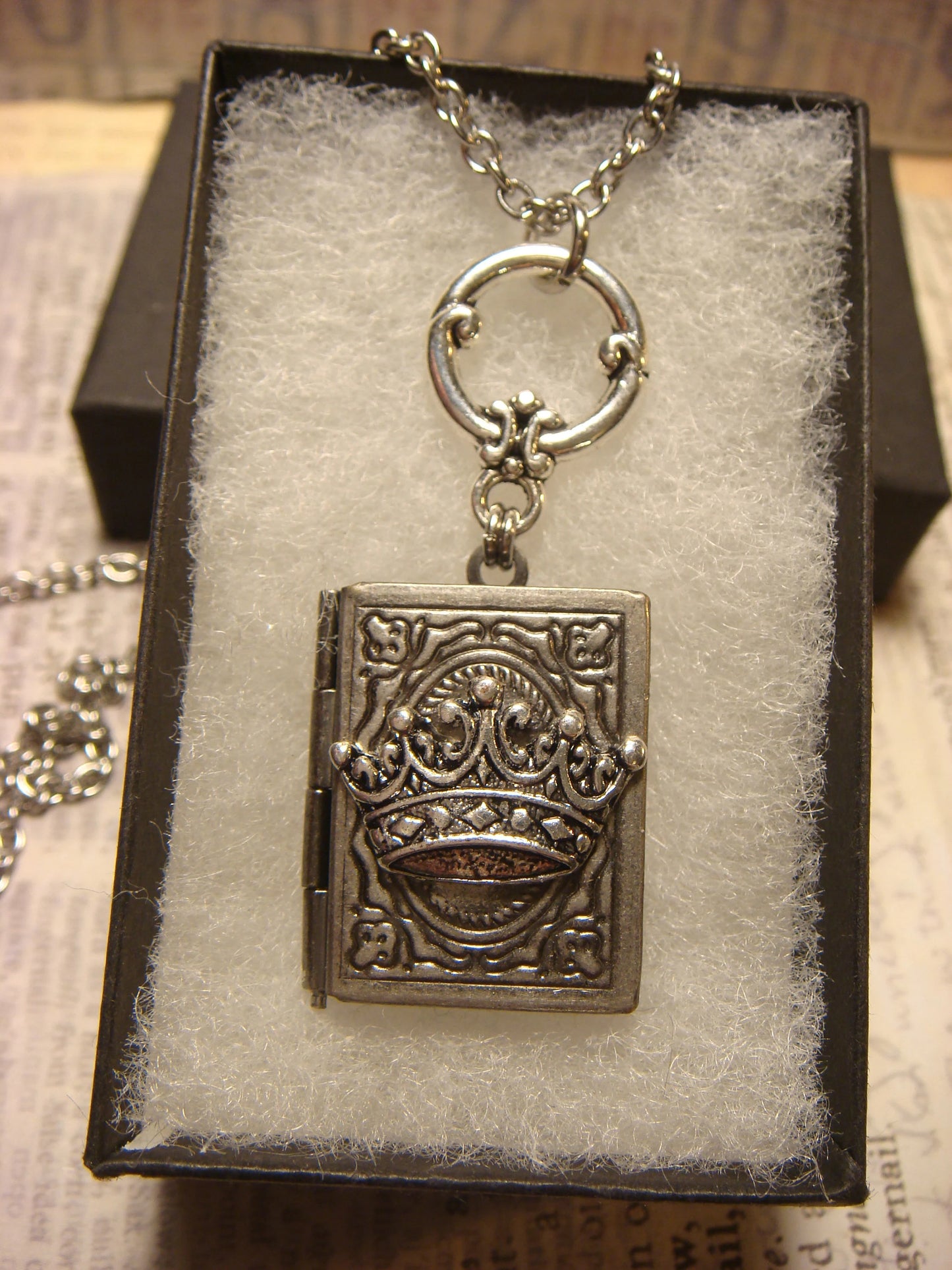 Crown Book Locket Necklace