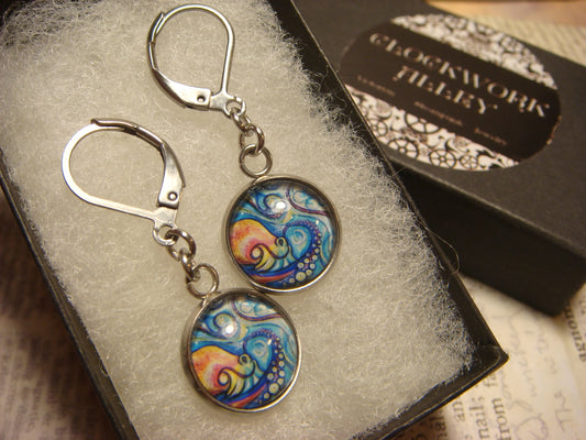 Octopus Swirl Image Stainless Steel Dangle Earrings