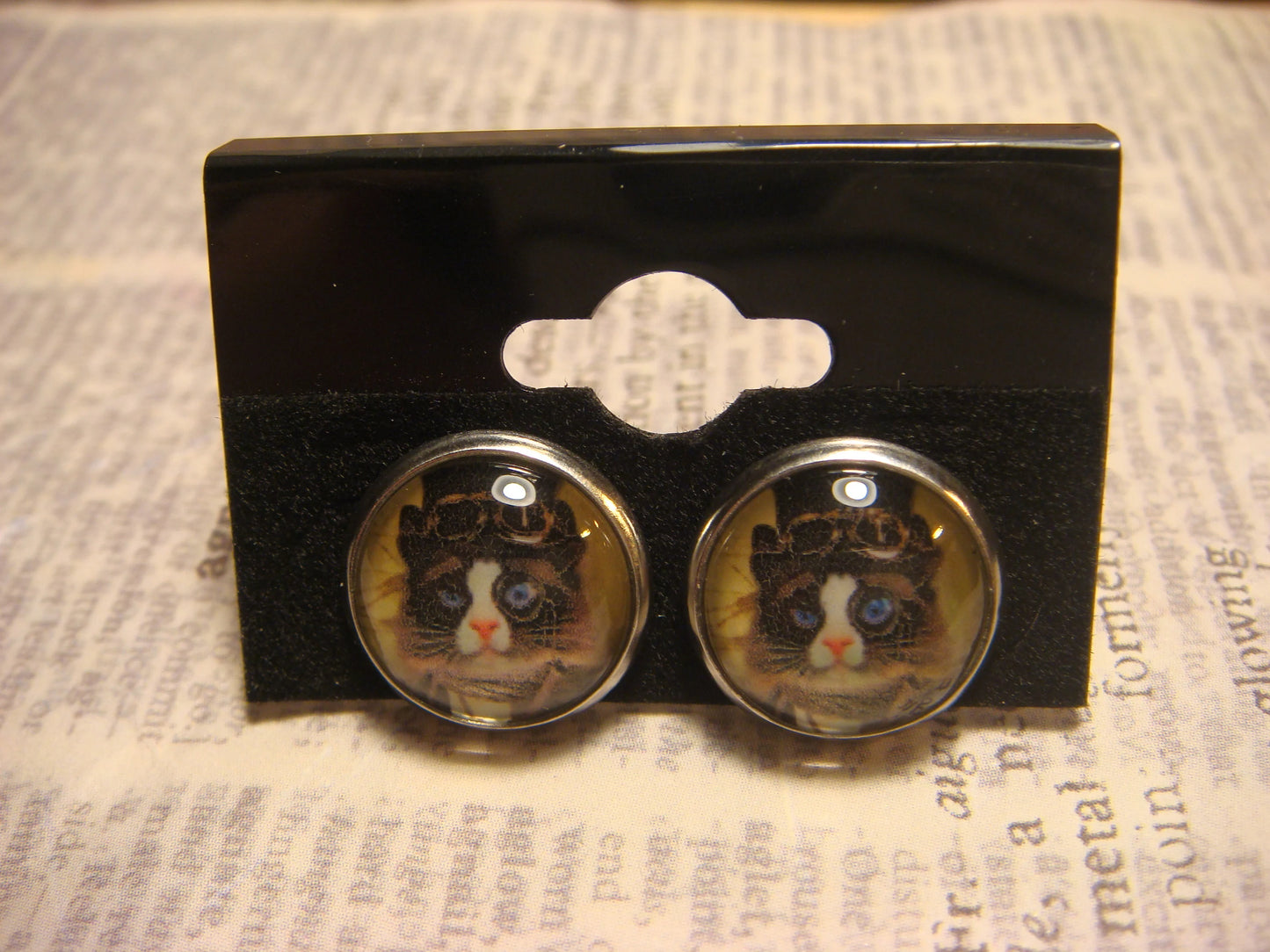 Steampunk Cat Image Stainless Steel Stud Earrings