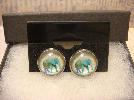 Elephant Image Stainless Steel Stud Earrings