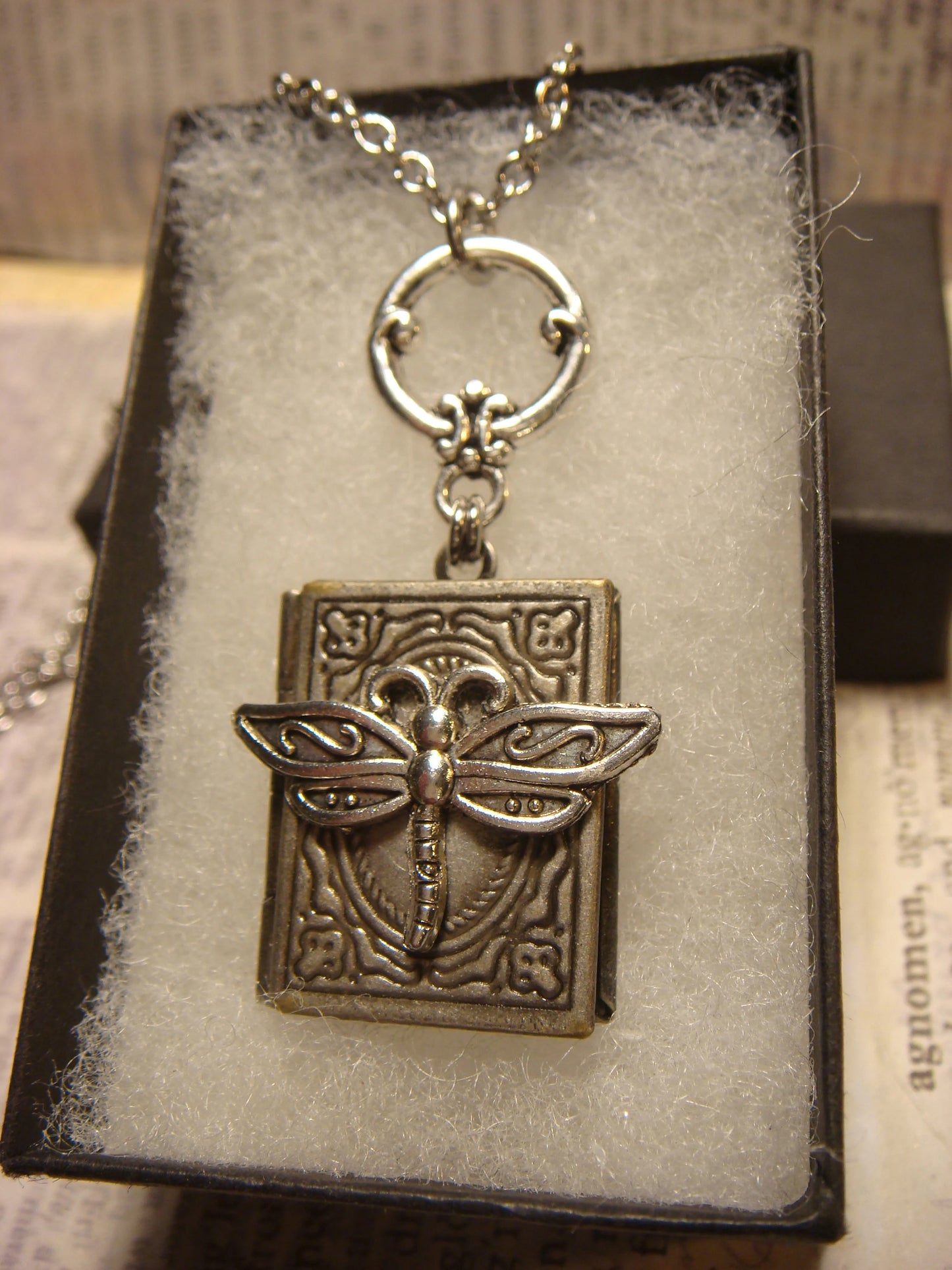 Dragonfly Book Locket Necklace