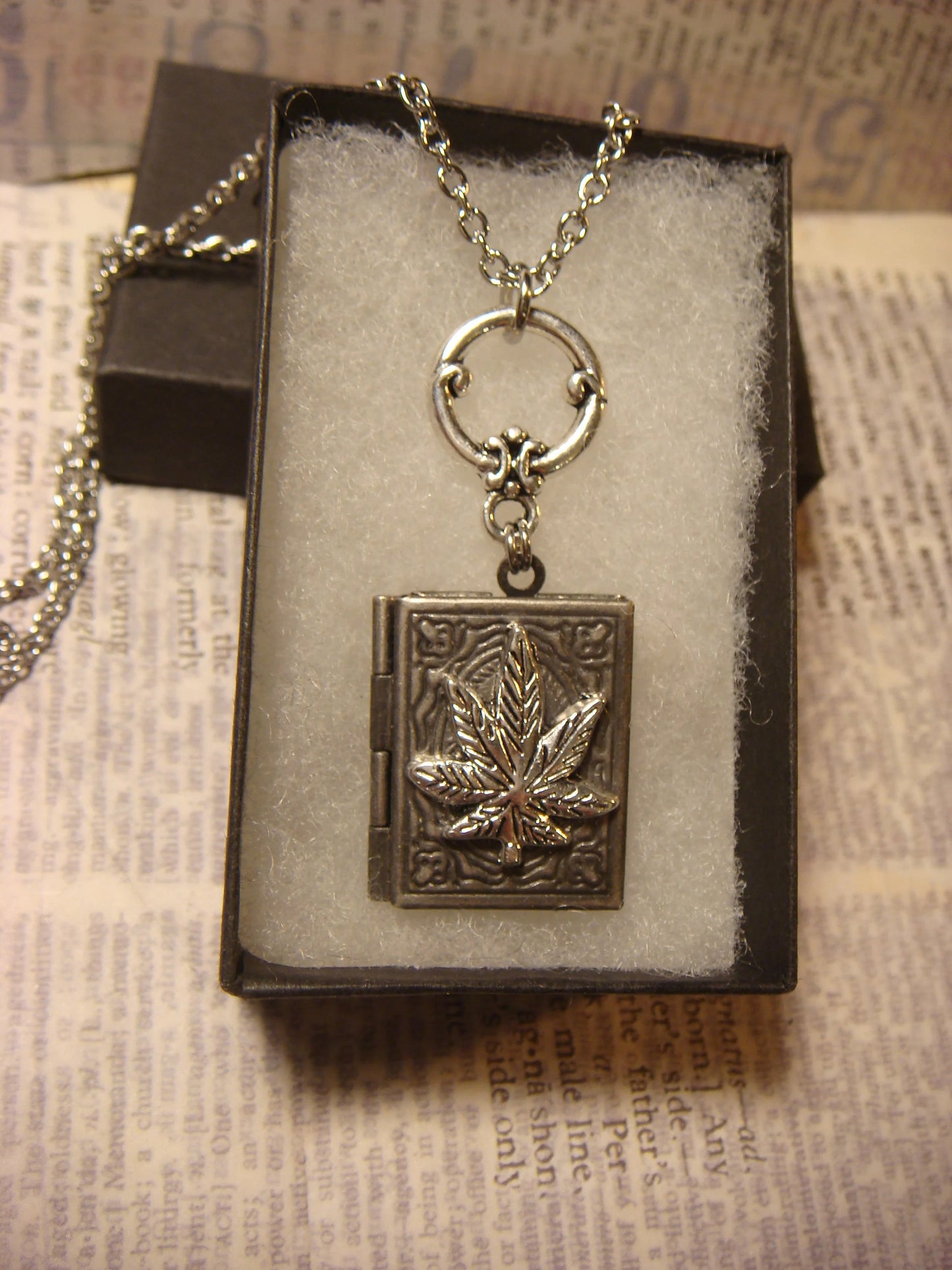 Cannabis Leaf Book Locket Necklace