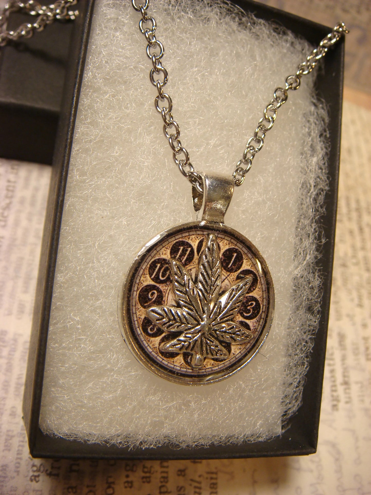 Cannabis Leaf over Clock Small Pendant Necklace