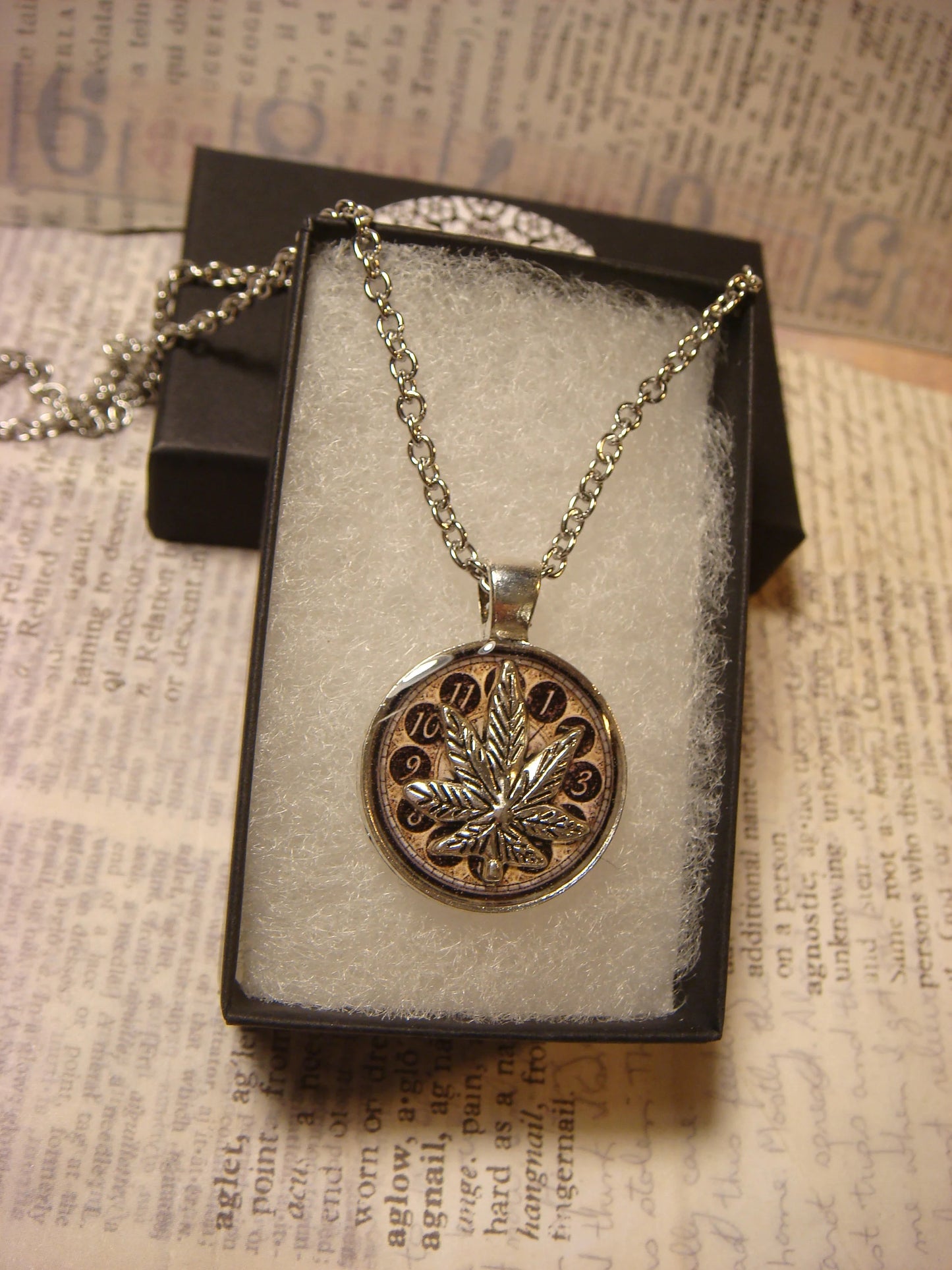 Cannabis Leaf over Clock Small Pendant Necklace