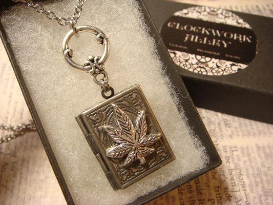 Cannabis Leaf Book Locket Necklace