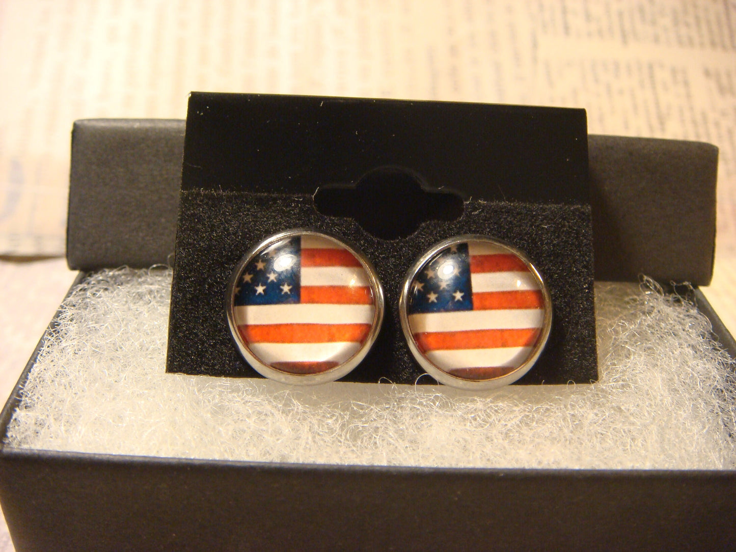 USA Flag Image Stainless Steel Stud Earrings