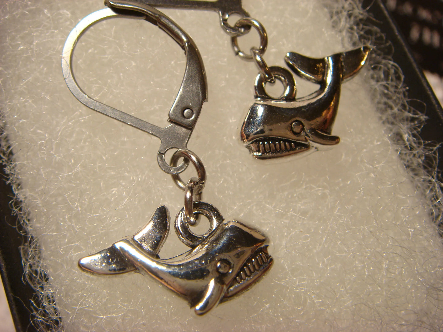 Whale Dangle Earrings in Antique Silver