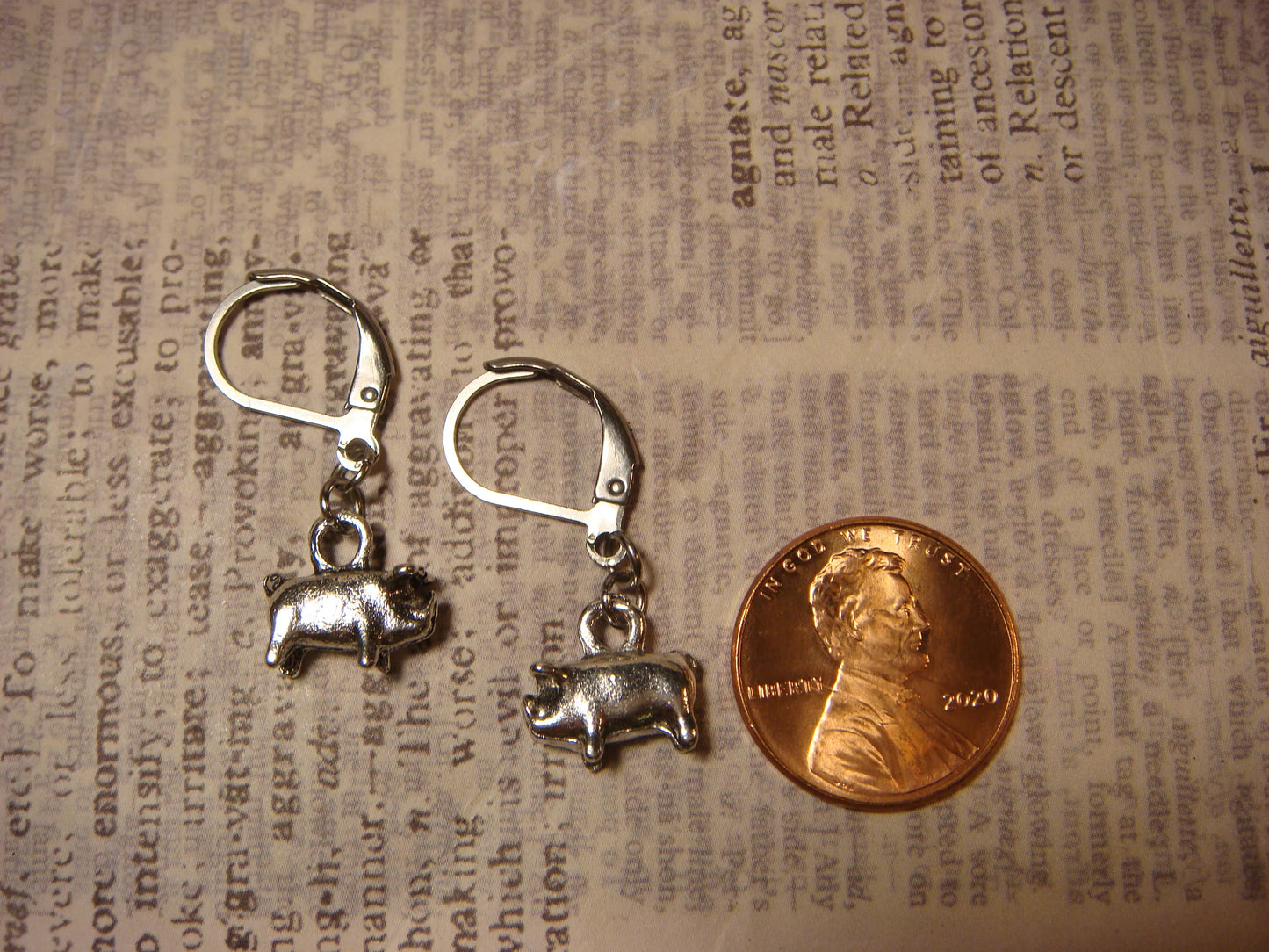 Pig Dangle Earrings in Antique Silver