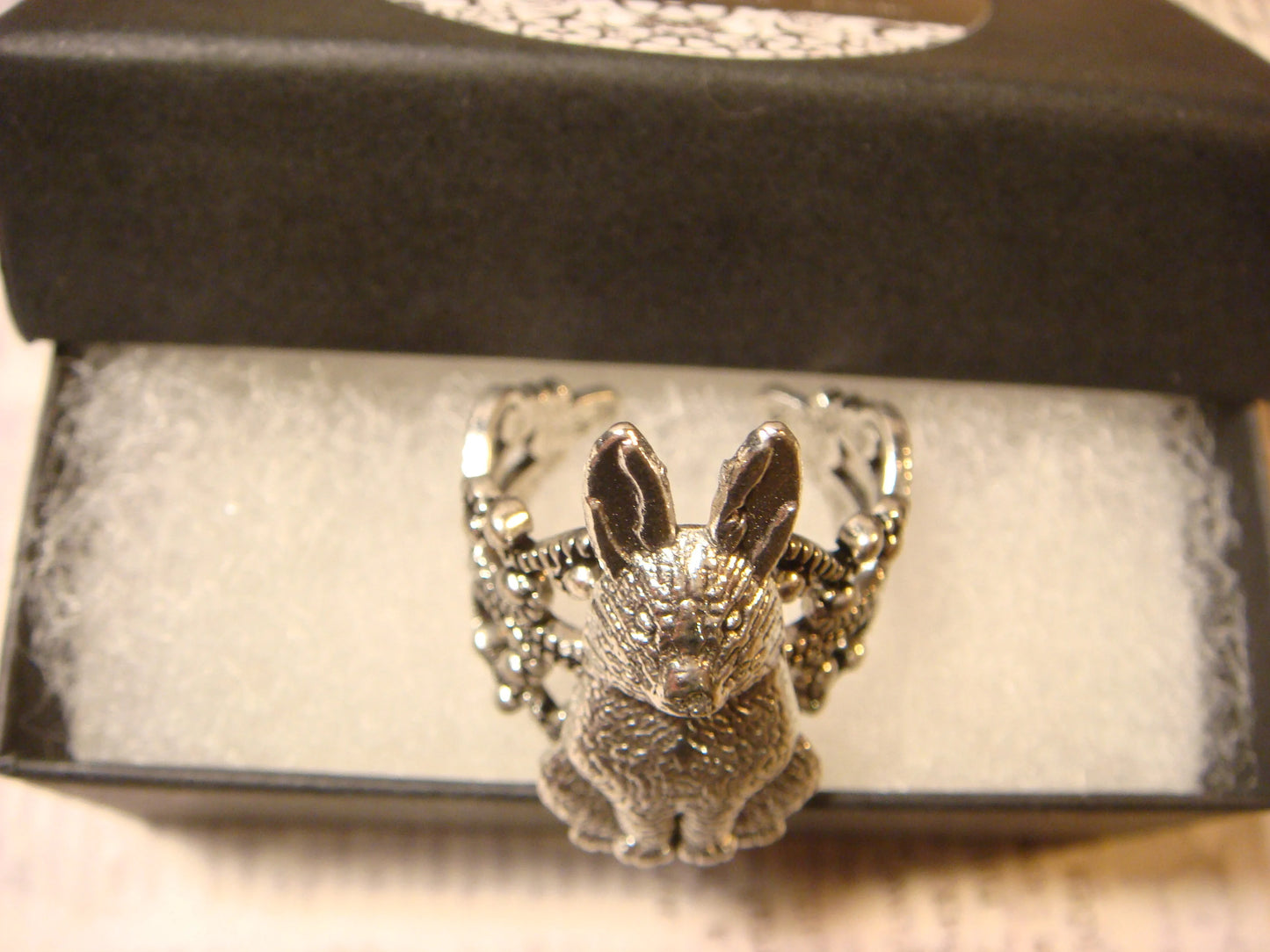 Bunny Rabbit Filigree Ring in Antique Silver - Adjustable