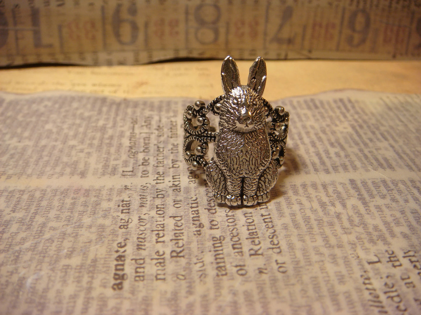 Bunny Rabbit Filigree Ring in Antique Silver - Adjustable