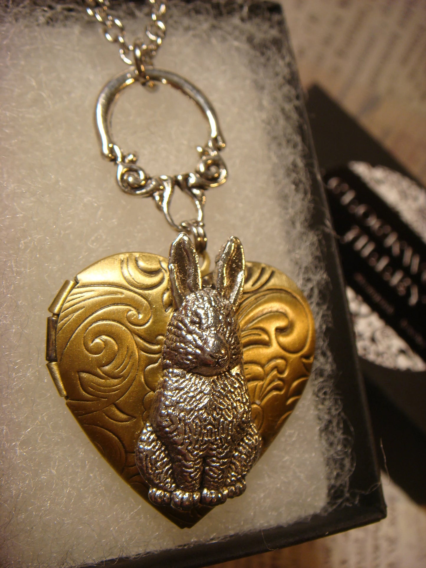 Bunny Rabbit Heart Locket Necklace in Antique Silver and Bronze