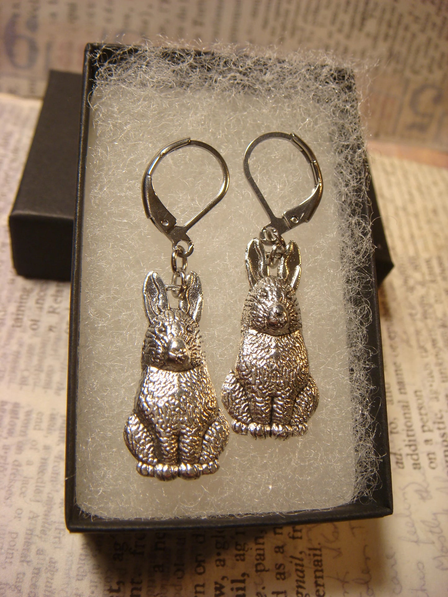 Bunny Rabbit Dangle Earrings in Antique Silver