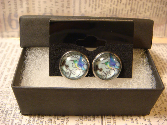 Hummingbird Image Stainless Steel Stud Earrings