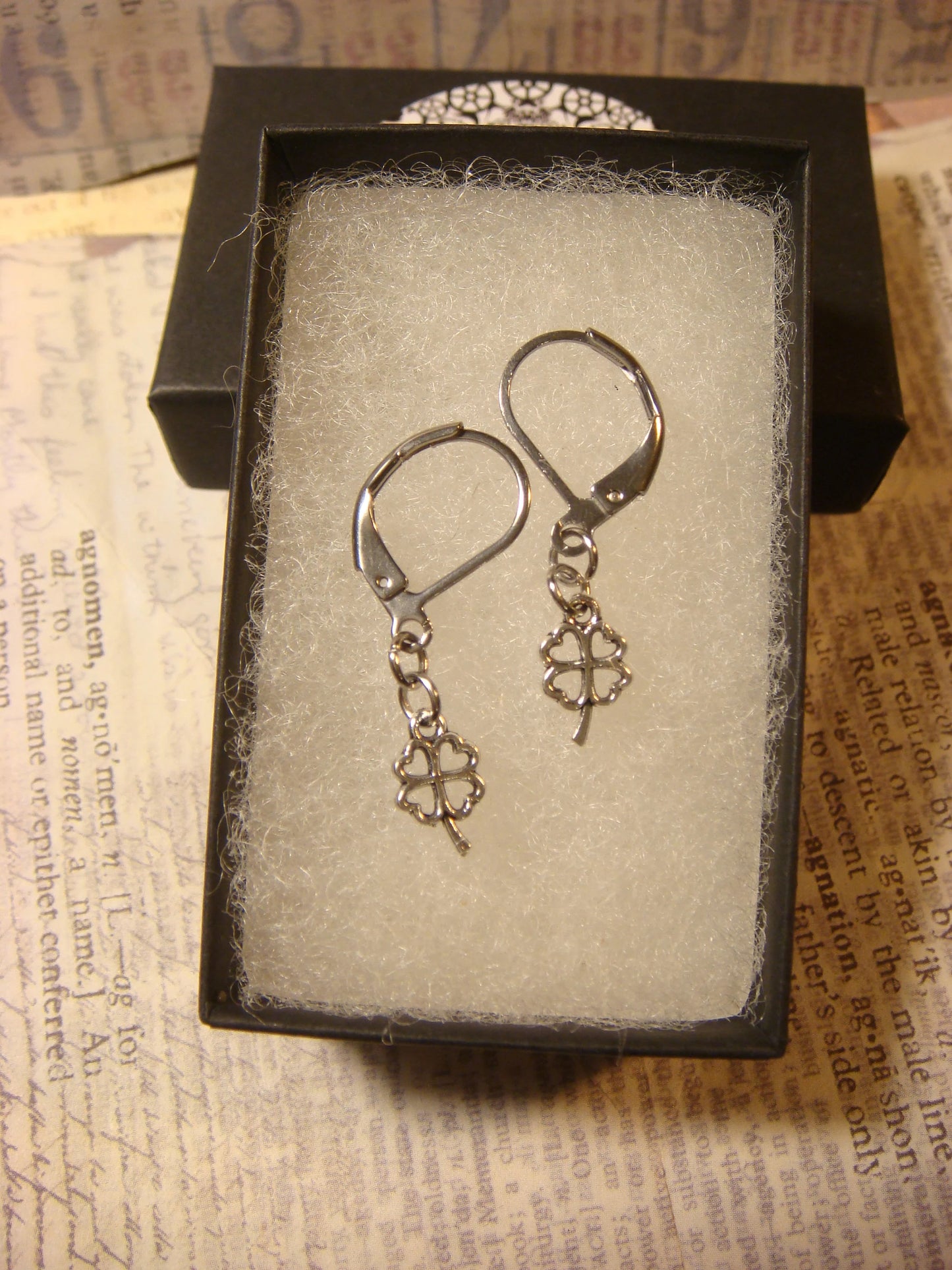 Clover Dangle Earrings in Antique Silver