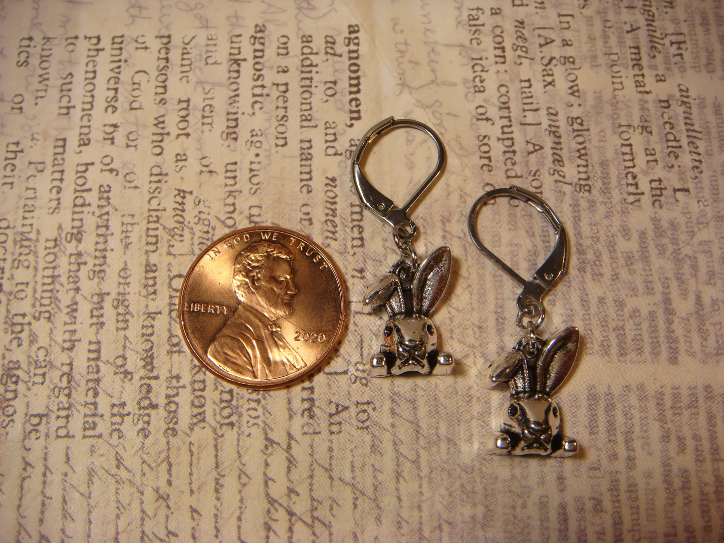 Bunny Rabbit Dangle Earrings in Antique Silver