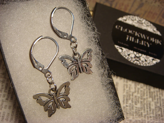 Butterfly Dangle Earrings in Antique Silver