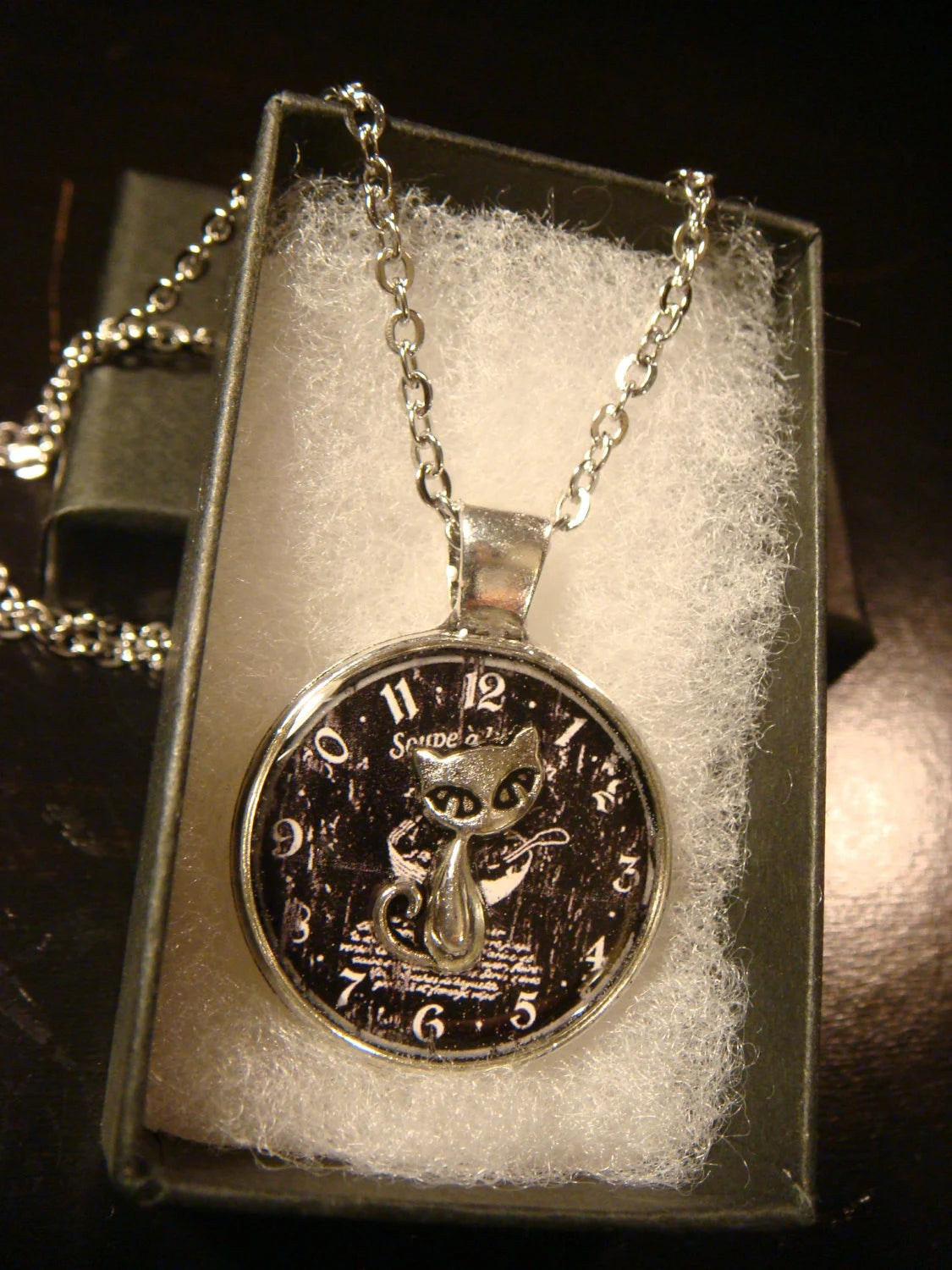 Cat over Clock Pendant Necklace