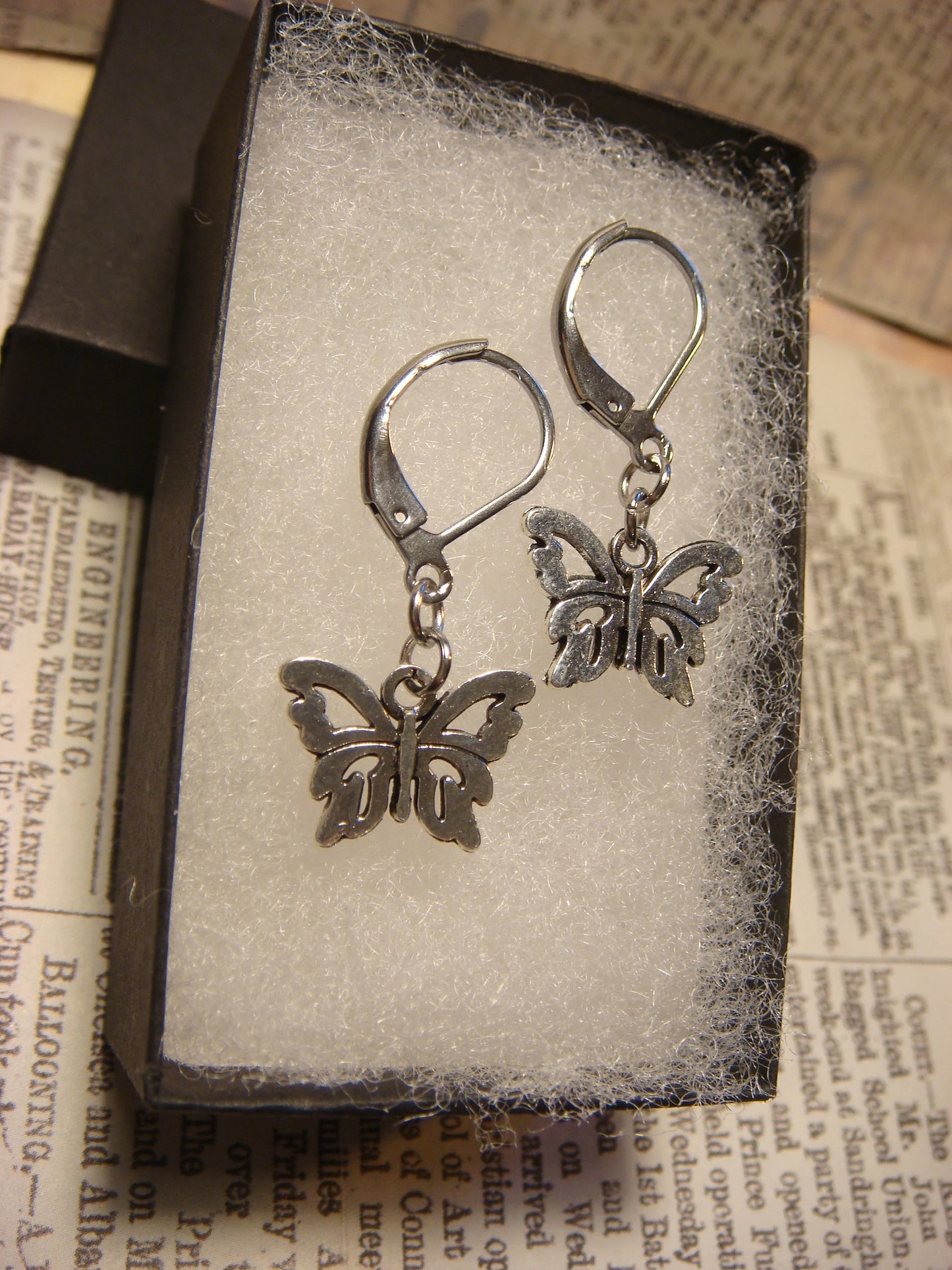 Butterfly Dangle Earrings in Antique Silver