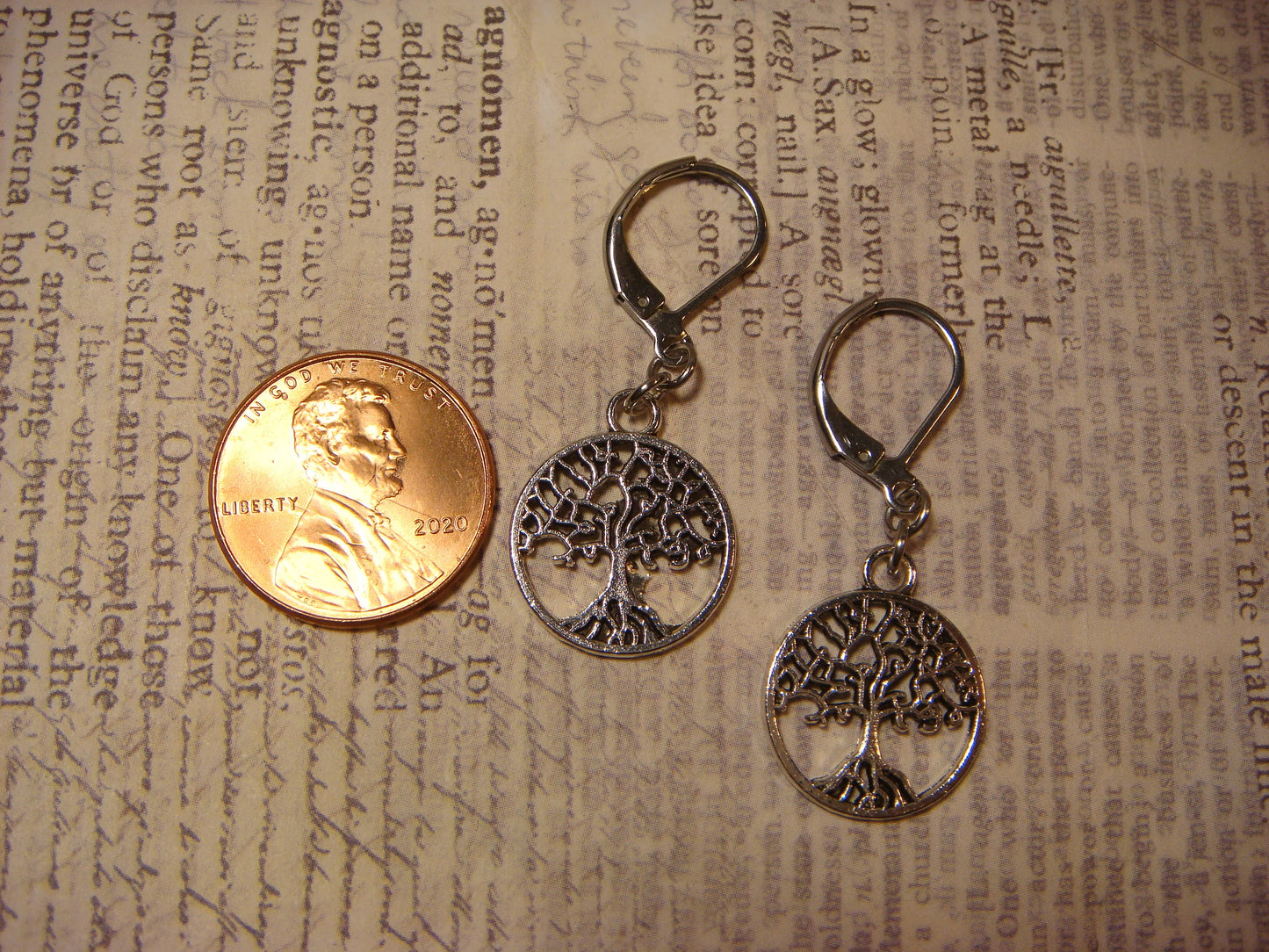 Tree of Life Dangle Earrings in Antique Silver