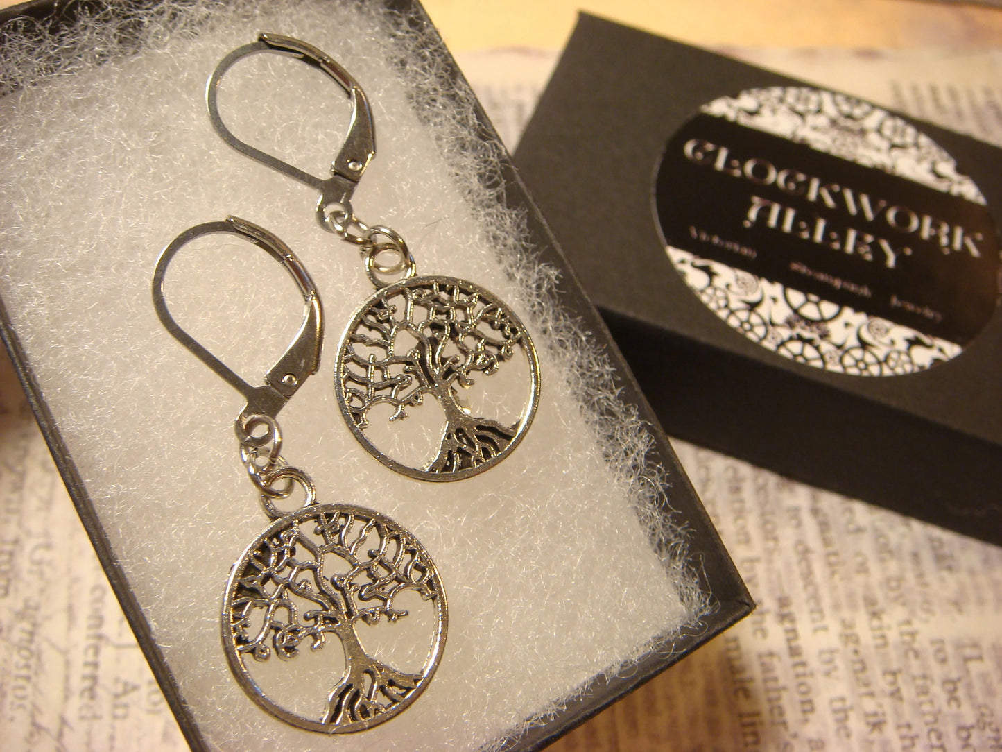 Tree of Life Dangle Earrings in Antique Silver