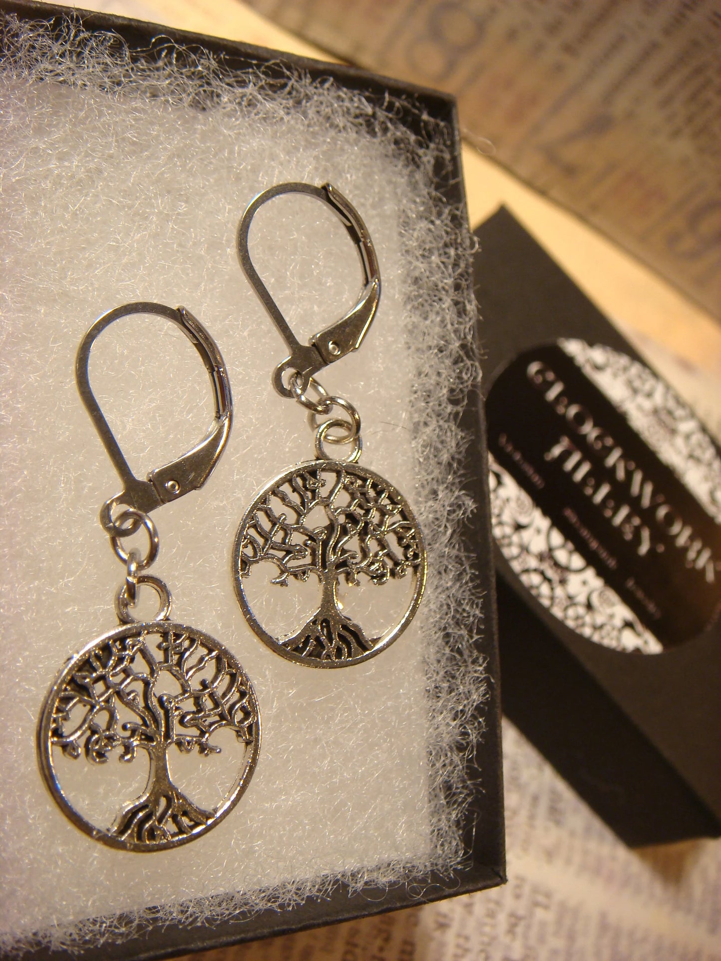 Tree of Life Dangle Earrings in Antique Silver